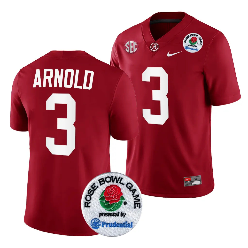 Men's Alabama Crimson Tide Terrion Arnold #3 Crimson 2024 Rose Bowl Playoff NCAA College Football Jersey